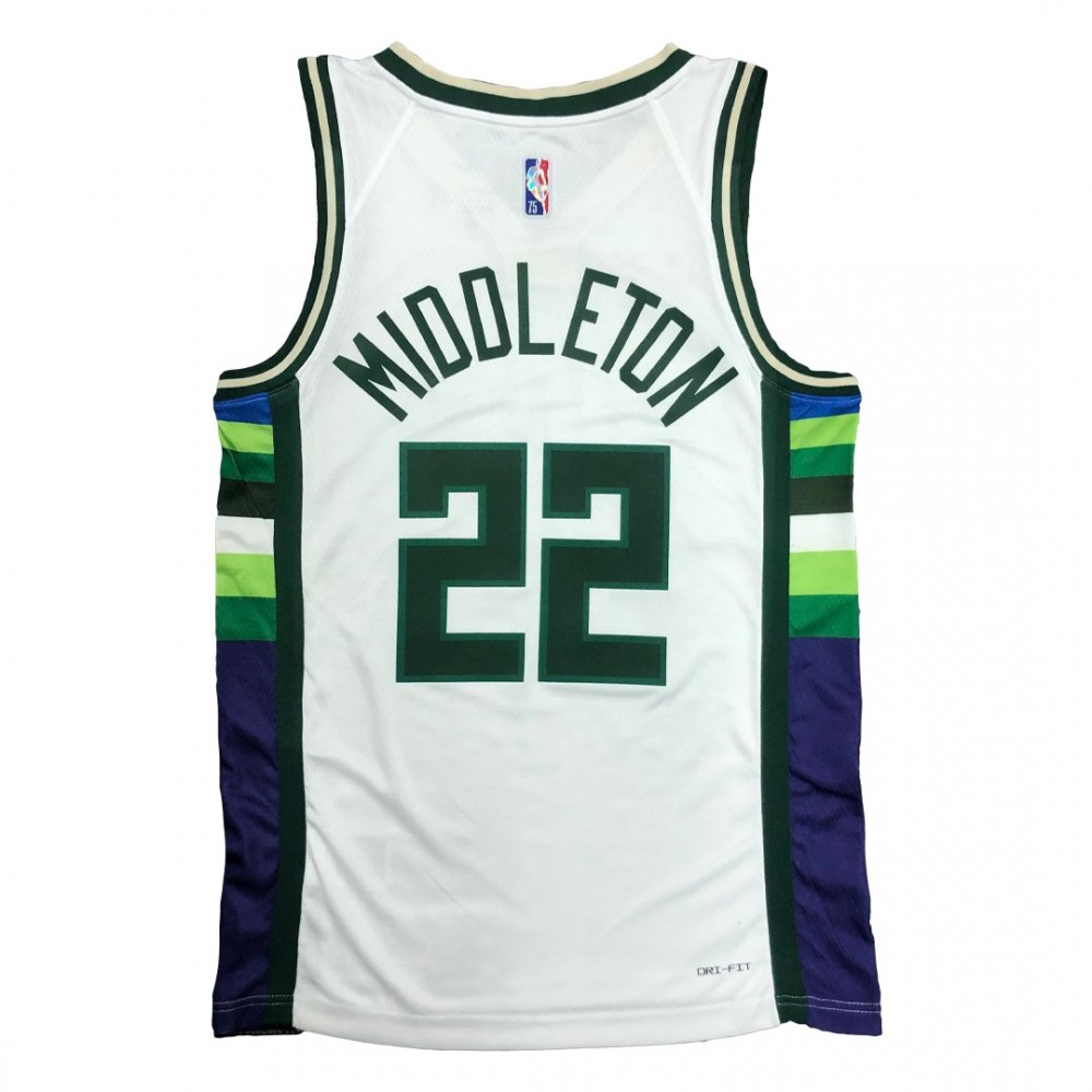 Men's Milwaukee Bucks Khris Middleton #22 White 2021/22 Swingman NBA Jersey - City Edition-Pro Kit Vault | Brand New 26/27 Sports Jerseys